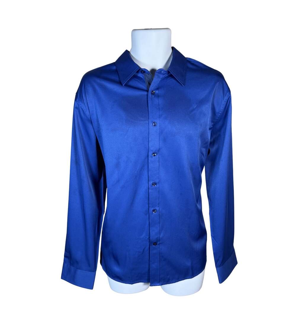 FLEX Men's Luxury Collection Royal Blue Satin Dress Shirt